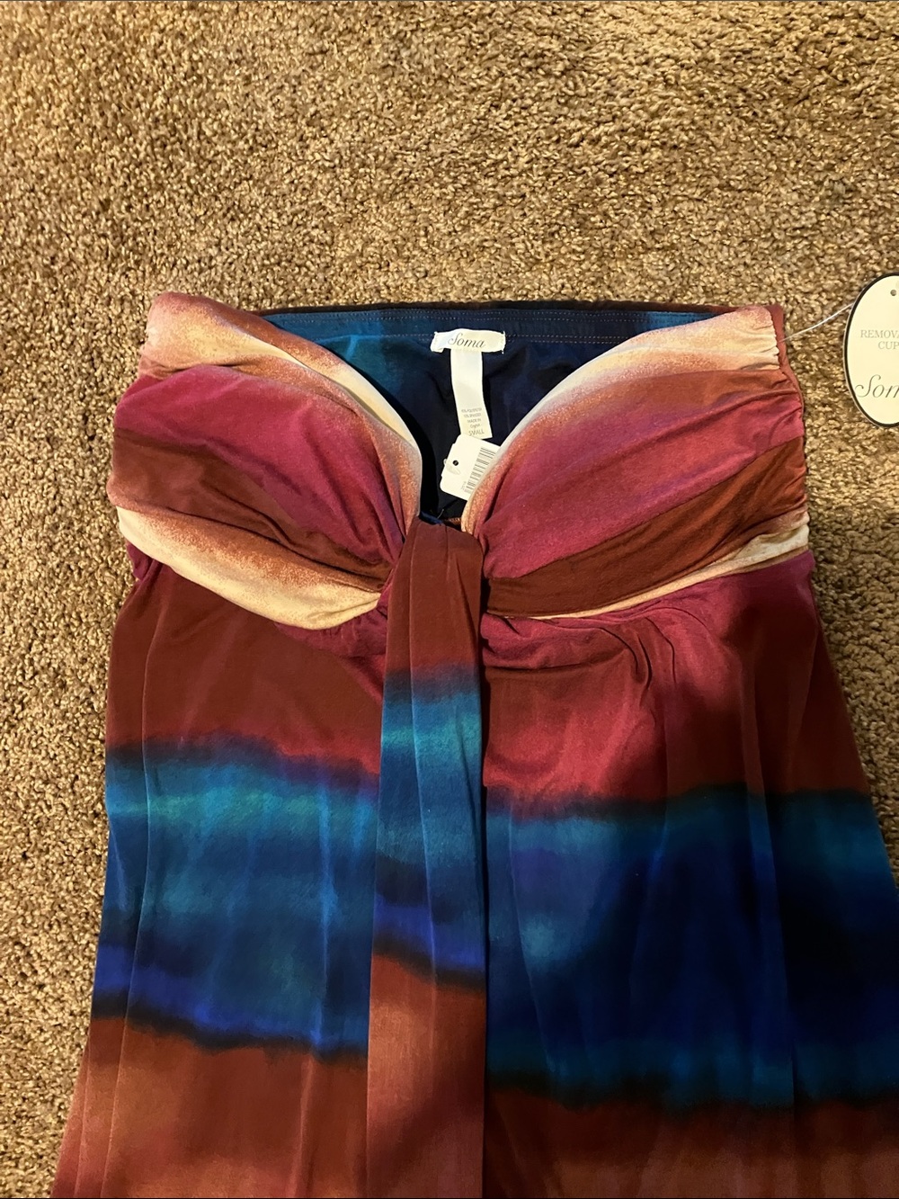SOMA. Multicolor Strapless Dress in Teal, Rust, Pink & Navy. Size S. Sexy. NWT - Picture 4 of 8